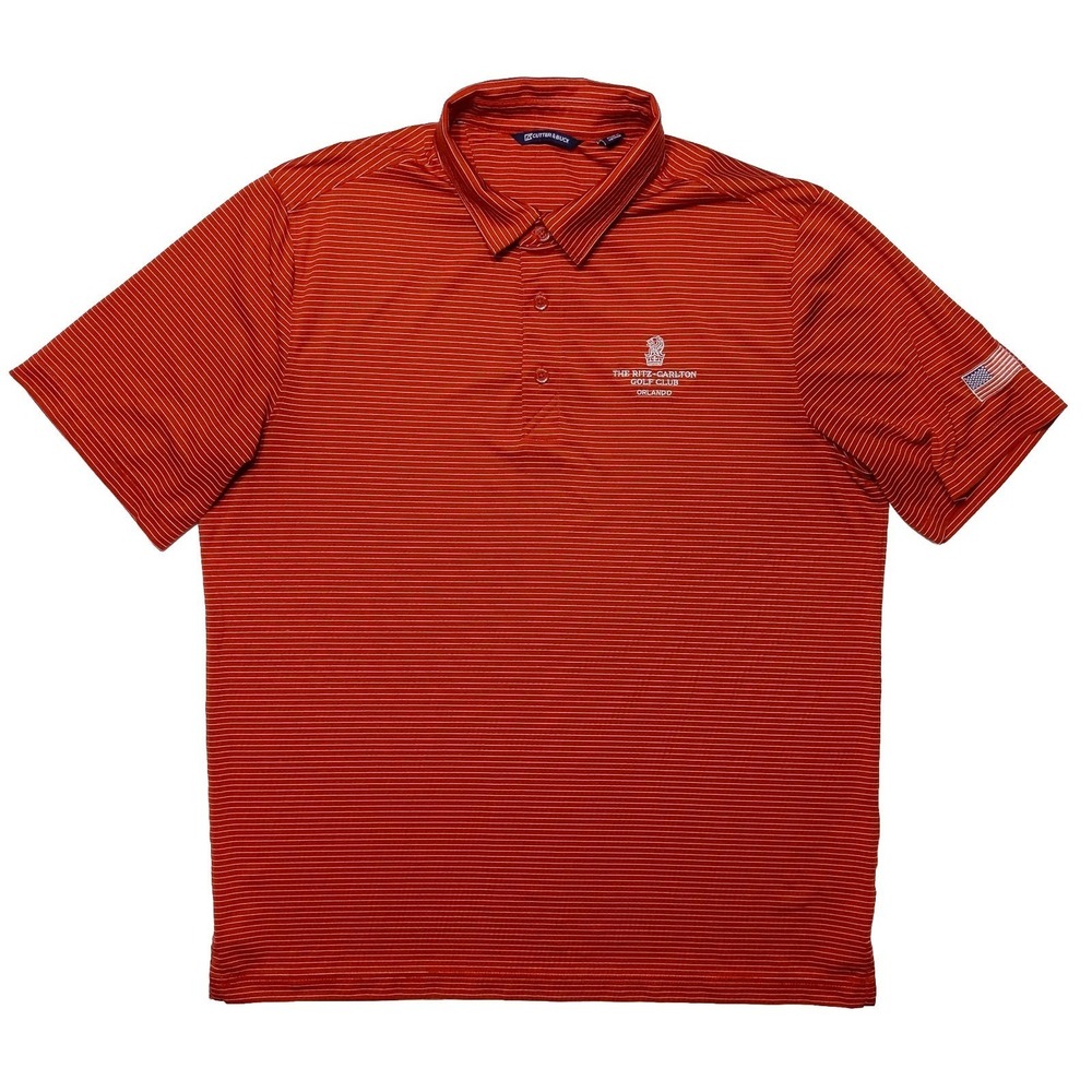 CUTTER & BUCK Ritz Carlton Golf Club Orlando Polo Shirt Red Striped Large L